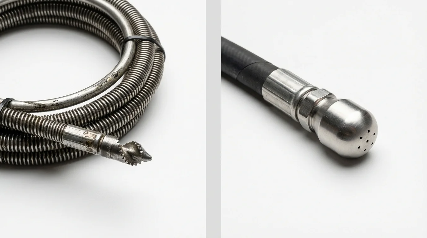 Drain snake cable and hydro jetting nozzle used for drain cleaning in Highwood, IL