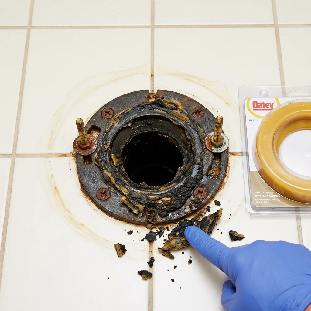 Failed wax ring showing water seepage at the base of a toilet in a Highwood, IL home